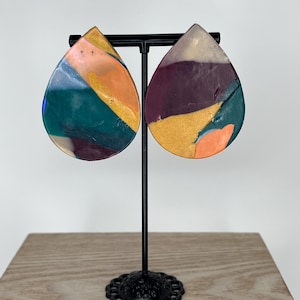 Multicolor Teardrop Statement Earrings – Handmade Abstract Polymer Clay Jewelry