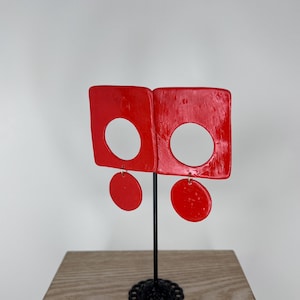 Bold Red Geometric Statement Earrings – Handmade Modern Dangle Jewelry