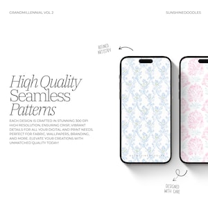 Grandmillennial seamless patterns, vintage preppy patterns, watercolor floral patterns, vintage floral patterns, scrapbook paper, floral jpg image 6