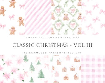 クラシックなクリスマスのシームレスパターン、美しいクリスマスパターン、ホリデースクラップブック用紙、ヴィンテージクリスマスパターン、デジタルペーパーパターン