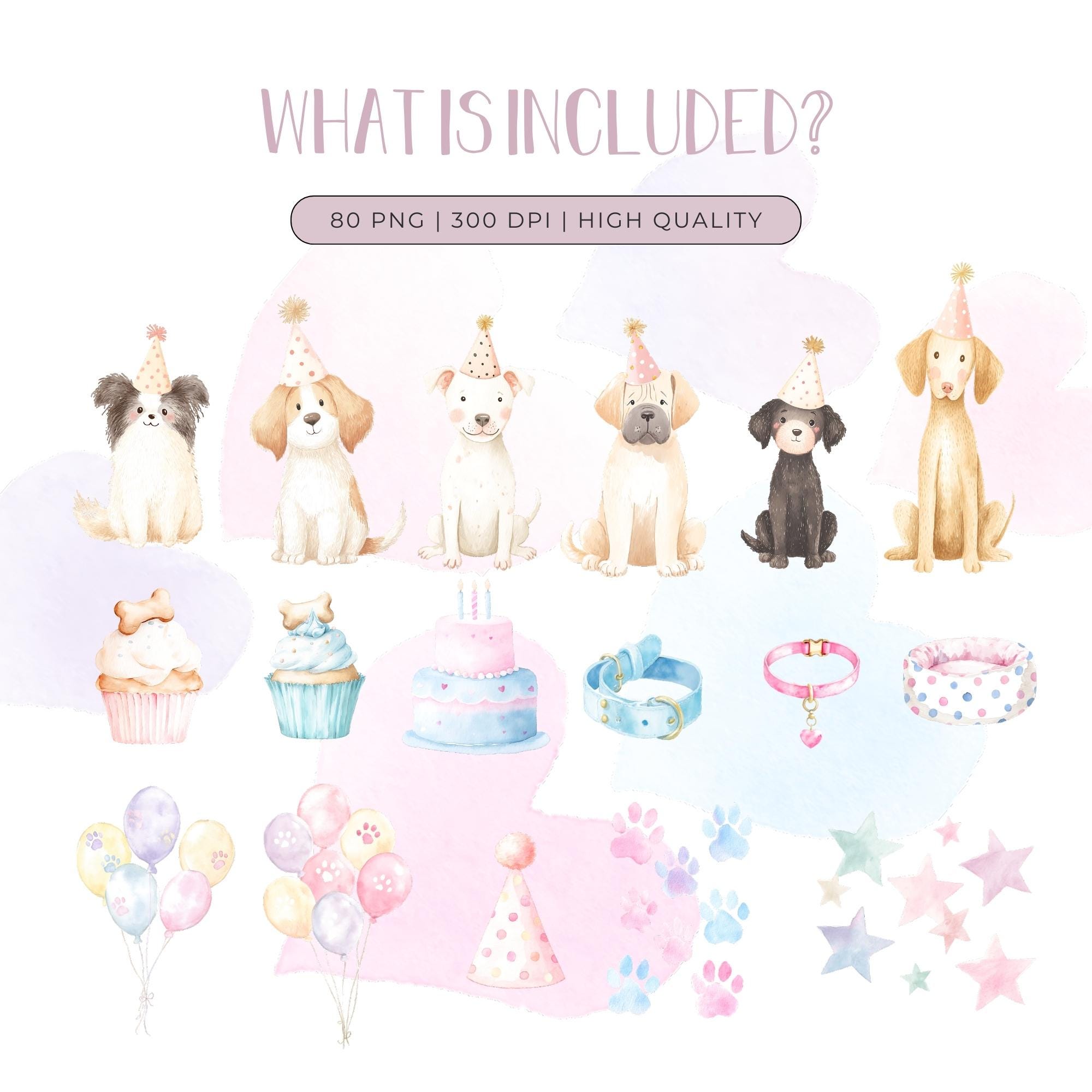 Cute Dogs Watercolor Clipart | Dog Breeds PNG | Dog Birthday Clipart ...