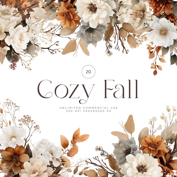 Cozy Fall Floral Clipart Floral, Fall Floral Bouquets, Watercolor Fall Leaves Florals. Boho Fall Floral Clipart, Rustic Fall Wedding Flowers