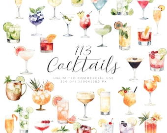 100+ Cocktails Clipart Bundle, Watercolor Cocktails Clipart, Bar menu Clipart Drinks, Wedding menu cocktails png, commercial use png