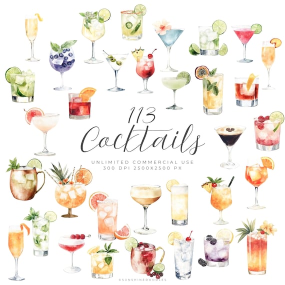 100+ Cocktails Clipart Bundle, Watercolor Cocktails Clipart, Bar menu Clipart Drinks, Wedding menu cocktails png, commercial use png