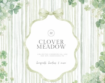 Watercolor Clover Meadow Clipart, St Patrick Day Clipart, clover floral clipart, shamrock clipart, floral clipart invitation png clipart