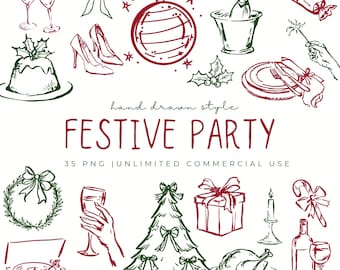 Christmas Party Clipart Doodles PNG, Hand Drawn Style Christmas Clipart, Christmas Doodles PNG, Christmas Invitation Doodles, Commercial Use