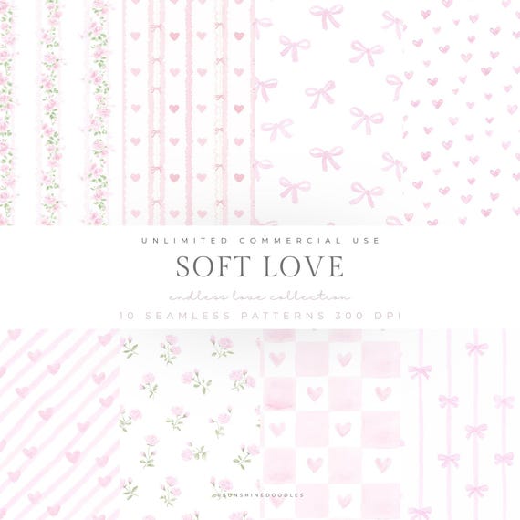 Soft Love Seamless Patterns, Coquette aesthetic digital paper, Pink bows pattern, valentines pattern,  Scrapbooking Paper valentines day