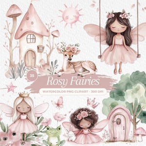 Aquarelle fée des cliparts, jolie fée PNG, fée jardin des cliparts pour usage Commercial, fée des cliparts chambre d'enfant, licorne PNG, lapin, cerf, jardin PNG