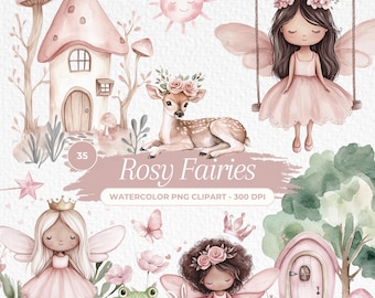 Watercolor Fairy Clipart, Cute Fairy PNG, Fairy Garden Clipart Commercial Use, Fairy Nursery Clipart, Unicorn PNG, Bunny,Deer, Garden PNG