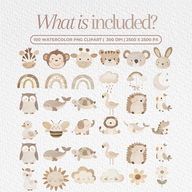 Boho Baby Watercolor Clipart, Cute Nursery Animal Clipart, Boho Baby ...