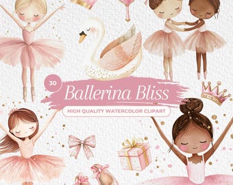 Cute Ballerina Watercolor Clipart, Swan Lake Watercolor Clipart, Pink Ballerina PNG, Swan Clipart, Ballet Clipart, Ballerina Tutu Clipart