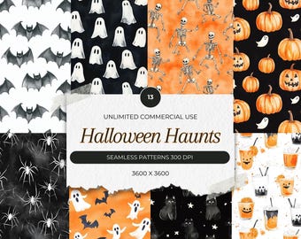 Halloween sömlöst mönster, spöke digitalt papper, scrapbookingpapper Halloween, Halloween mönster, digitala papperspumpor, spöke, fladdermössmönster