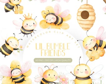 Bee clipart watercolor | Honey Bee Clipart Bundle |  Commercial Use Clipart | Spring Clipart | Cute Bumblebee PNG | Nursery Decor | Bee PNG