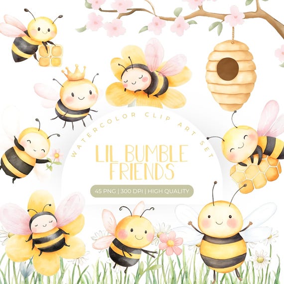 Bee clipart watercolor | Honey Bee Clipart Bundle |  Commercial Use Clipart | Spring Clipart | Cute Bumblebee PNG | Nursery Decor | Bee PNG