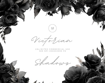 Gothic Victorian Floral Arrangements Clipart Set – Dark Romantic Roses, Vintage Bouquets & Elegant PNG Flowers for Instant Digital Download