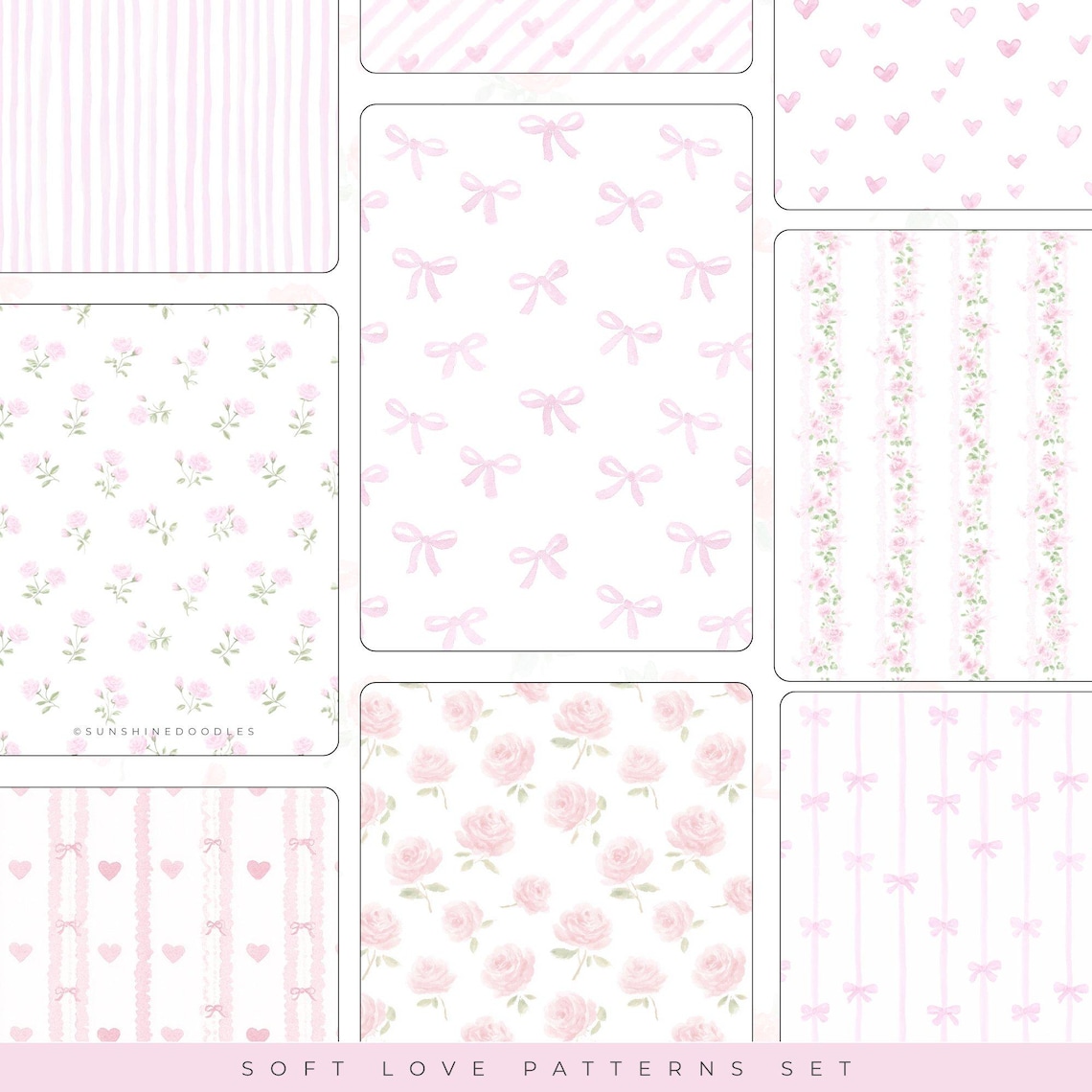 Soft Love Seamless Patterns, Coquette Aesthetic Digital Paper, Pink ...