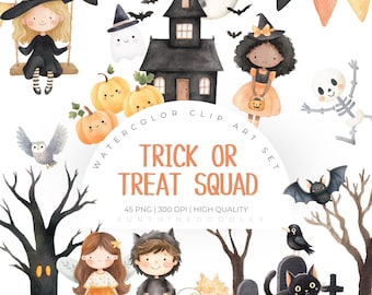 Cute Halloween Clipart,  Watercolour Halloween PNG, Commercial Use Clipart, Whimsical Halloween Clipart, Spooky Clipart, Nursery, Ghost PNG
