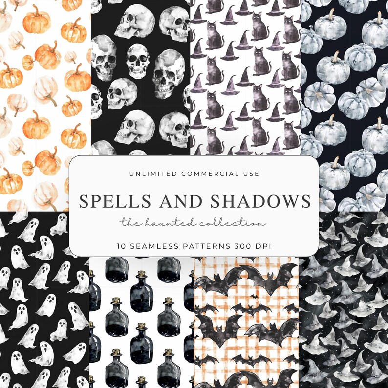 Watercolor Witch Seamless Pattern, Ghost Scrapbook Paper, Halloween ...