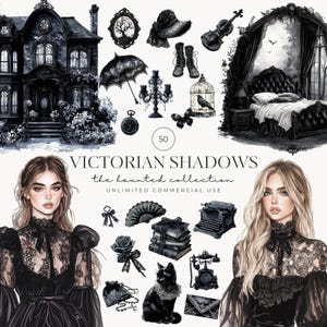 Watercolor Victorian Shadows Clipart, Gothic Clipart PNG, Gothic Lace, Dark Floral, Baroque Vintage PNG, Gothic Victorian Digital Download