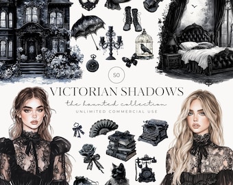 Watercolor Victorian Shadows Clipart, Gothic Clipart PNG, Gothic Lace, Dark Floral, Baroque Vintage PNG, Gothic Victorian Digital Download