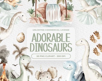 Watercolor Dinosaur Clipart, Cute Dino Clipart, Nursery Clipart, Dinosaur Baby Shower, Dinosaur birthday party decor, Dinosaur PNG