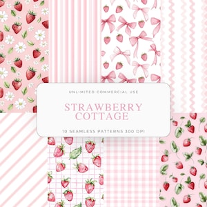 Watercolor Strawberry Seamless Pattern, Cottagecore Scrapbook Paper, Strawberry Background, Berry JPEG, Repeating pattern, Scrapbook Paper