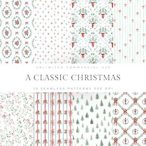Classic Christmas Seamless patterns, Aesthetic Christmas Pattern, Holiday Scrapbook Paper, Vintage Christmas Patterns, Digital Paper Pattern