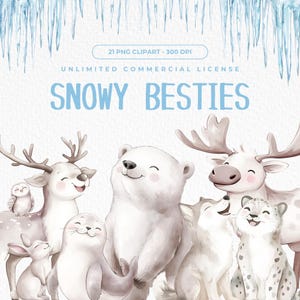 Imágenes prediseñadas de animales lindos del Ártico en acuarela, imágenes prediseñadas de animales lindos, animales bebés del Ártico, guardería de animales boho, licencia comercial, imágenes prediseñadas de pingüinos