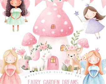 Watercolor Fairy Clipart, Cute Fairy PNG, Forest Fairies Clipart, Fairy Baby Shower, Woodland Fairy Clipart, Whimsical Fairy, Commercial Use
