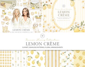 Watercolor Lemon Clipart, Cottagecore Lemon Watercolor Clipart, Coquette Aesthetic Clipart, Butter Yellow Clipart, Daisy Clipart, Summer PNG