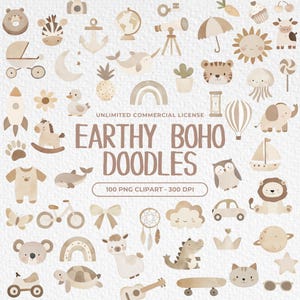 Boho bébé aquarelle Clipart, Clipart Animal mignon chambre d'enfant, Doodles bébé Boho, Clipart chambre d'enfant Boho, Boho Baby Shower PNG, Boho mignon Clipart