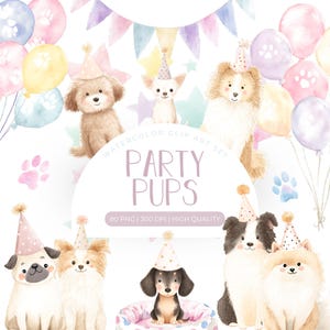 Süße Hunde Aquarell Clipart | Hunderassen PNG | Hund Geburtstag Clipart | Kommerzielle Nutzung Clipart | Hund Geburtstagseinladung, Sublimation | Welpe