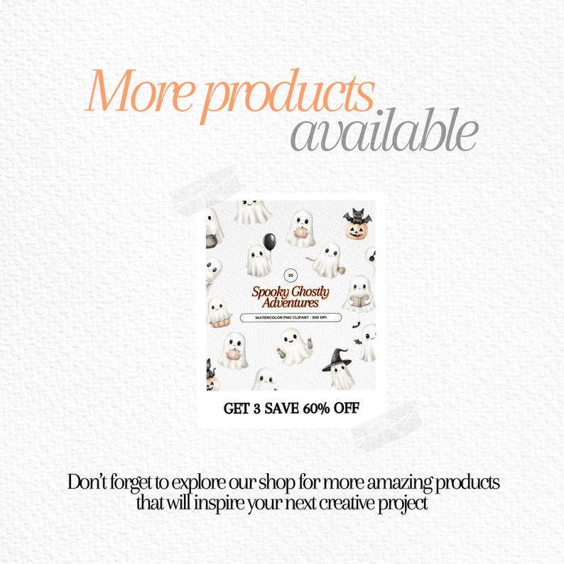 May include: A digital clipart set featuring 20 watercolor illustrations of cute ghosts in various poses. The ghosts are white with black eyes and mouths, and some are holding objects like pumpkins, balloons, and books. The text "Spooky Ghostly Adventures" is displayed on the image.