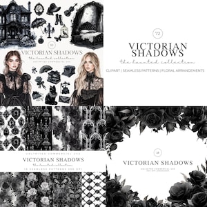 Watercolor Victorian Shadows Clipart, Gothic Clipart PNG, Gothic Lace, Dark Floral, Baroque Vintage PNG, Gothic Victorian Digital Download