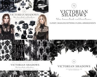 Watercolor Victorian Shadows Clipart, Gothic Clipart PNG, Gothic Lace, Dark Floral, Baroque Vintage PNG, Gothic Victorian Digital Download