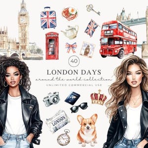 水彩画のロンドンのクリップアート、イギリス旅行のPNG、ロンドンのランドマークのPNG、イギリスの都市のクリップアート、ロンドンのファッションガール、イギリスのクリップアート、デジタルダウンロード