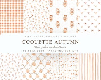 Coquette naadloze herfstpatronen, esthetische herfstpatronen, naadloze pompoenpatroon, herfst plakboekpapier, digitaal papier, junk Journal JPEG