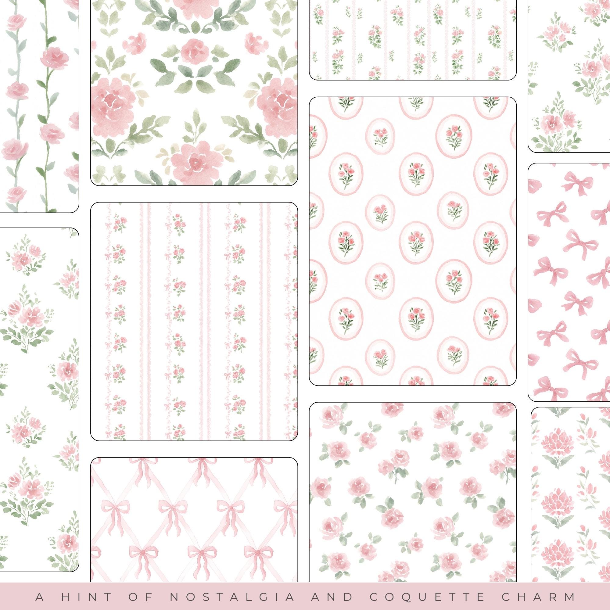 Coquette Aesthetic Seamless Patterns, Pink Roses Digital Paper, Bows ...