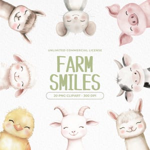 Cute Farm Animals Watercolor,  Cute Farm Nursery Clipart, Farm Animals Clipart, Farm Animals, Cute Farm PNG, Cow Clipart, Pig PNG, Sheep PNG