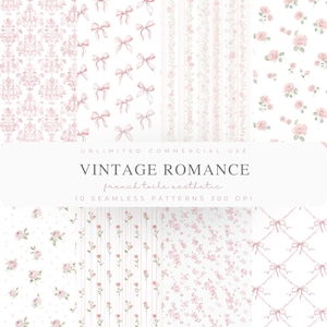 Coquette, motifs esthétiques sans couture, papier numérique toile rose, noeuds, arrière-plans aquarelle, motif floral infini vintage, motif preppy