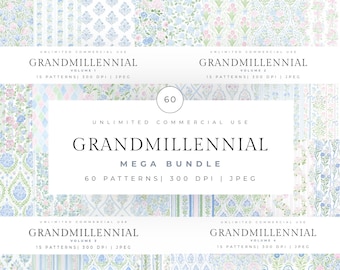 Grandmillennial seamless patterns, vintage preppy patterns, watercolor floral patterns, vintage floral patterns, scrapbook paper, floral jpg