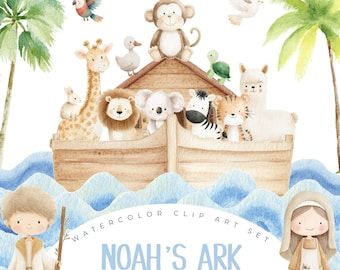 Noah's Ark Clipart Set, Cute Animal PNG, Christian Nursery Clipart, Baby Shower Graphics, Bible Story Illustrations, Bible Clipart, Baby PNG