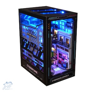 Cyberrpunk World Book Nook Kit-3d Book Nook-Wooden Book Nook Shelf Insert Kit-3d wooden puzzle-Perfect Adult Gift-Wooden Bookshelf