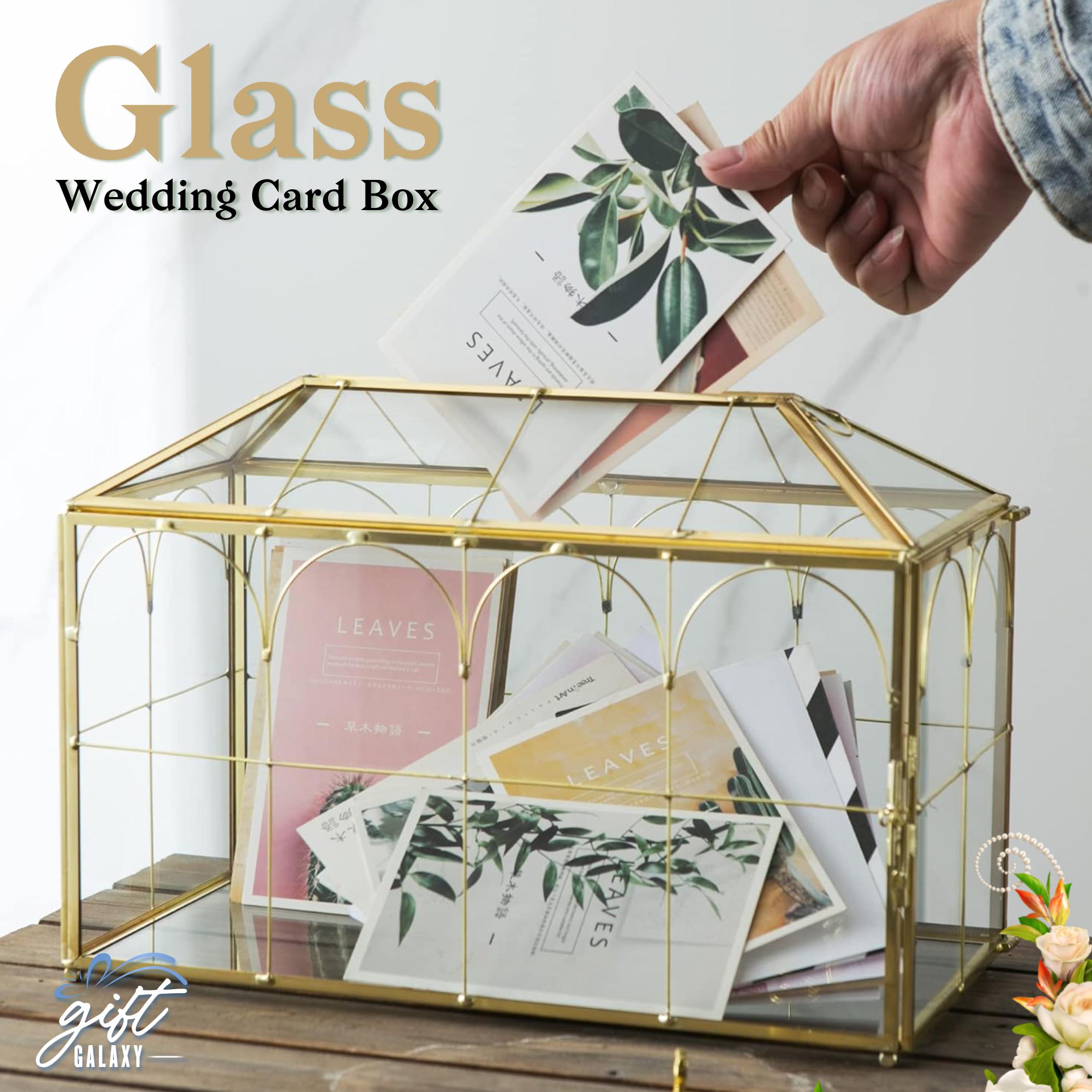 Handmade Geometric Glass Card Box for Wedding Reception Terrarium with Slot Heart Lock wedding keepsake box Card holder Gift for Her
