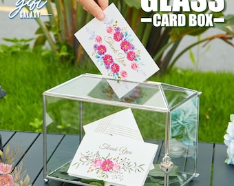 Wedding Card Box Glass Card Box for Wedding Reception Terrarium with Slot Heart Lock Post Box Card holder Gift for Girlfriend