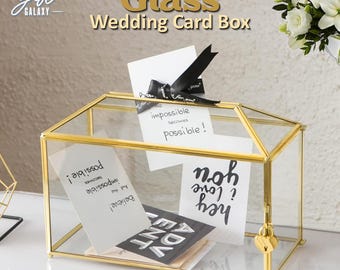 Wedding Card Box for Wedding Reception  Glass Card Box with Slot and Heart Lock Wedding Post Box Card holder Gift for Girlfriend