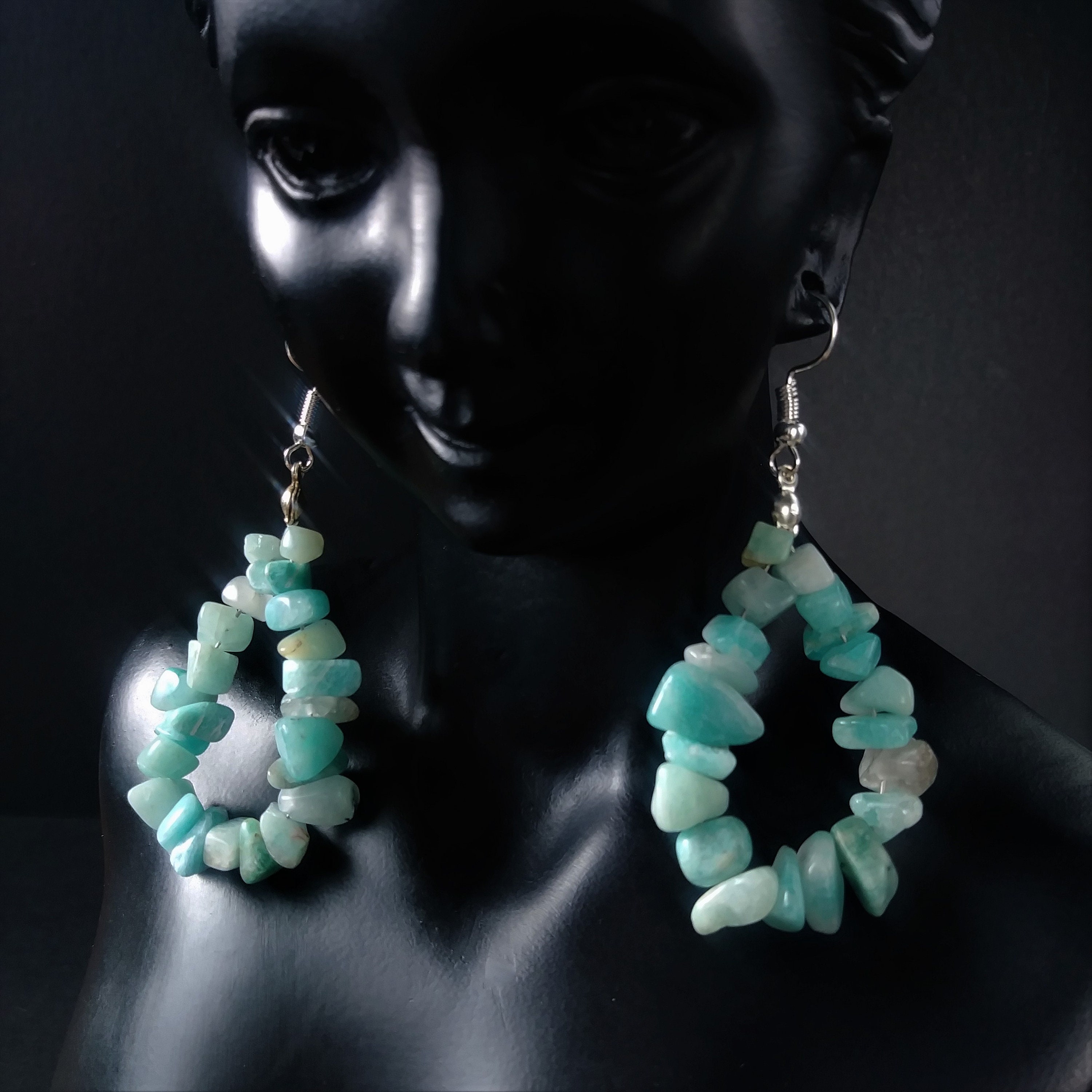 Amazonite chip teardrop boho style earrings natural | Etsy