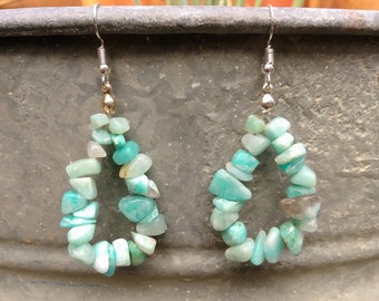 Amazonite chip teardrop boho style earrings natural semiprecious stone