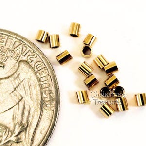 REAL 14K Gold Filled Tube Crimp Bead 1x1mm Crimp Jewelry Making Findings Gold Crimp Bead Necklace Making Twisted Tube Crimp 20pcs/Package