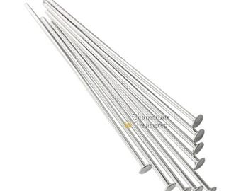 Sterling Silver Head Pins 2" 22ga Flat Head Jewelry Making Supplies 10pcs